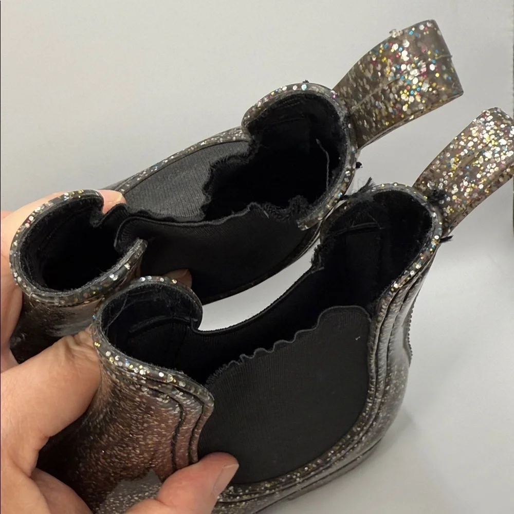 Report Glittery Multi Colored, Gold Fleck, Black Chelsea Rain Boots Size 37|6.5